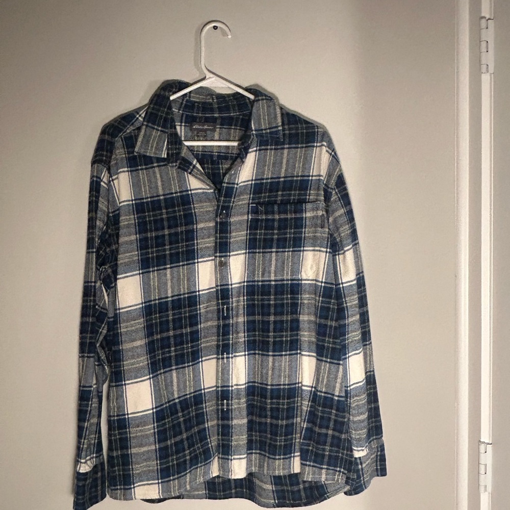 Eddie Bauer Blue and Gray Plaid Shirt
